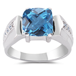 Blue Topaz Ring - 0.06 Cts Diamond & Swiss Blue Topaz Ring