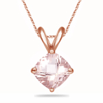 2.44-2.63 Cts of 9 mm AAA Quality Cushion Checkered Morganite Solitaire Pendant in 14K Rose Gold