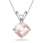 1.71-1.90 Cts of 8 mm AAA Quality Cushion Checkered Morganite Solitaire Pendant in 14K White Gold