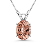1.20-1.90 Cts of 9x7 mm AAA Quality Oval Morganite Solitaire Pendant in 14K White Gold