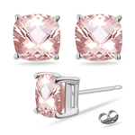  2.60-2.70 Cts of 7 mm AAA Cushion Checkered Morganite Solitaire Earrings in 14K White Gold