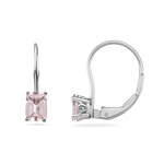 9x7 mm AAA Emerald-cut Morganite Scroll Solitaire Earrings in 14K White Gold