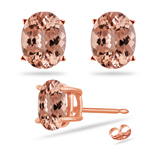 2.88-3.92  Cts of 9x7 mm AAA Oval Morganite Stud Earrings in 14K Rose Gold