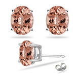 2.96-3.23 Cts of 9x7 mm AAA Oval Morganite Stud Earrings in 14K White Gold