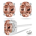 2.88-3.92  Cts of 9x7 mm AAA Oval Morganite Scroll Solitaire Earrings in 14K White Gold