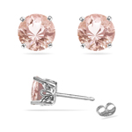 2.01-2.33  Cts of 7 mm AAA Round Morganite Scroll Stud Earrings in 14K White Gold