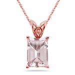 5.21-6.15 Cts of 12x10 mm AAA Quality Emerald Morganite Scroll Solitaire Pendant in 14K Rose Gold