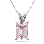 1.30-1.60 Cts of 8x6 mm AAA Quality Emerald Morganite Scroll Solitaire Pendant in 14K White Gold
