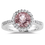 0.21 Ct Diamond & 1.72 Ct 8 mm AAA Round Morganite Ring- 14K White Gold