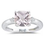 2.05 Cts Diamond & 8 mm AAA Cush Check Morganite Ring in 14KW Gold