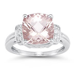 0.09 Cts Diamond & 3.66 Cts of 10 mm AAA Morganite Ring in 14K White Gold