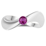 0.30 Ct 4 mm AA Round Pink Sapphire Solitaire Wave Ring-14K White Gold