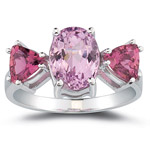 2.50 Cts Kunzite & 1.20 Cts Pink Tourmaline Ring in 10K White Gold