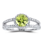0.46 Cts Diamond & 1.50 Cts Peridot Ring in 14K White Gold