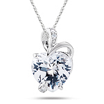 0.03 Ct Diamond & 3.00 Cts White Topaz Heart Pendant in 14K White Gold