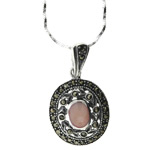 Marcasite & Pink Mother of Pearl Pendant in Silver