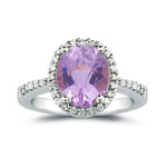 0.26 Cts Diamond & 2.75 Cts AA Kunzite Ring in 14K White Gold