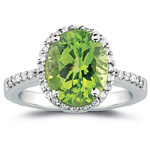 0.26 Cts Diamond & 2.50 Cts AAA Peridot Ring in 14K White Gold