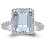 0.28 Ct Diamond & 2.70 Ct AA Emerald Aquamarine Ring in 14K White Gold