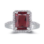 0.28 Cts Diamond & 3.50 Cts AAA Garnet Ring in 14K White Gold