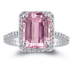 0.28 Ct Diamond & of 10x8 mm AA Emerald Kunzite Ring in 14K White Gold