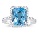 0.28 Ct Diamond & AAA quality Blue Topaz Ring in 14K White Gold