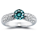 2/3 Ct Diamond & 1 Carat Teal Blue Diamond Ring in 14K White Gold