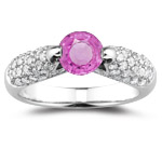 0.64 Cts Diamond & 1.00 Ct Pink Sapphire Ring in 14K White Gold