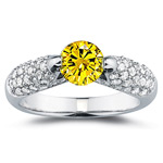 2/3 Ct Diamond & 1 Carat Yellow Diamond Ring in 14K White Gold