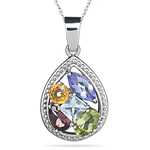 Multi Gemstone Pendant in 14K White Gold