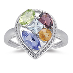 Multi Gemstone AA quality Ring in 14K White Gold