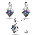 0.03 Ct Diamond & 2.23 Ct Mystic Fire Topaz Earrings in 14K White Gold