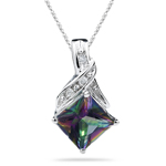 0.06 Cts Diamond & 1.84 Ct Mystic Fire Topaz Pendant in 14K White Gold