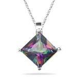 1.90-2.35 Ct 7mm AA Princess Mystic Green Topaz Solitaire Pendant-14KW Gold