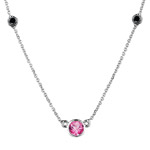 0.70 Ct Black Diamond & Mystic Pink Topaz Necklace in 18K White Gold