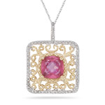 Diamond & 2.35 Ct Mystic Pink Topaz Filigree Pendant-14K Two Tone Gold