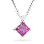 0.71 Ct 5 mm AA Princess Mystic Pink Topaz Solitaire Pendant in Silver