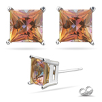 3.93 Ct 7 mm AA Princess Mystic Topaz Stud Earrings in 14K White Gold