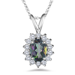 1.75 Ct Diamond & Mystic Fire Topaz Cluster Pendant in 18K White Gold