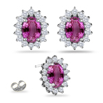 0.55 Ct Diamond & 2.28 Ct Pink Sapphire Cluster Earrings in 18KW Gold