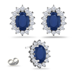 0.55 Ct Diamond & 2.28 Cts Blue Sapphire Cluster Earrings in 18KW Gold