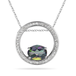 2.25 Cts Diamond & Mystic Green Topaz Circle Pendant in 14K White Gold