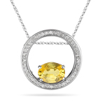 0.25 Ct Diamond & 9x7 Oval Yellow Sapphire Circle Pendant in 14KW Gold