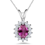 1.30 Cts Diamond & Pink Sapphire Cluster Pendant in 18K White Gold