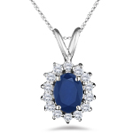 1.30 Cts Diamond & Blue Sapphire Cluster Pendant in 18K White Gold