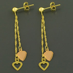 14K Yellow/Rose Gold 2-Strand Hearts Dangle Earring