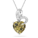 0.16 Ct Diamond & 3.37 Ct Oliver Quartz Heart Pendant - 14K White Gold