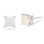 1.25 Cts of 6 mm AA Square Opal Stud Earrings in 14K White Gold