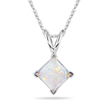 0.62 Cts Opal Solitaire Pendant in 14K White Gold