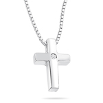 Boys Diamond Set Plain Cross Pendant in Silver